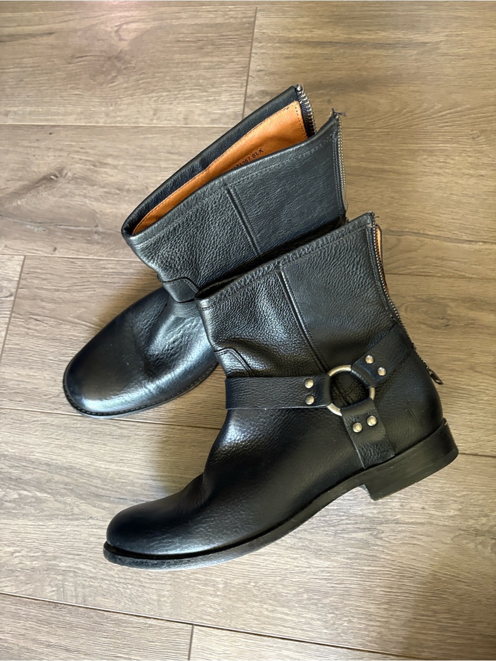 Frye Black Leather Ankle Boot with Harness Ring